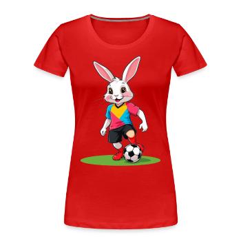 Osterhase Fußballspieler und Ostern Fußball Design - Frauen Premium Bio T-Shirt - Rot - Vorne - Mia (176cm)