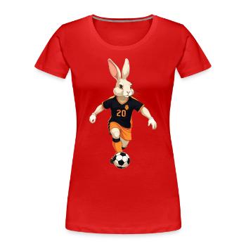 Osterhase Fußballspieler und Ostern Fußball Design - Frauen Premium Bio T-Shirt - Rot - Vorne - Mia (176cm)