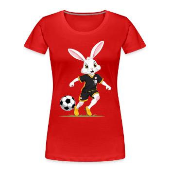 Osterhase Fußballspieler und Ostern Fußball Design - Frauen Premium Bio T-Shirt - Rot - Vorne - Mia (176cm)