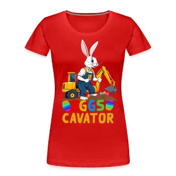 Lustiger Ostern Spruch Osterhase Baggerfahrer - Frauen Premium Bio T-Shirt - Rot - Vorne - Mia (176cm)
