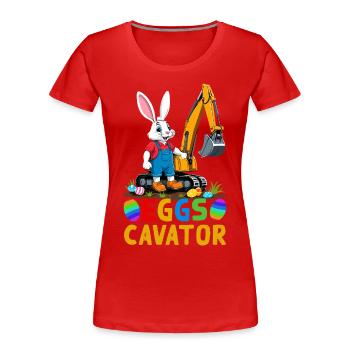 Lustiger Ostern Spruch Osterhase Baggerfahrer - Frauen Premium Bio T-Shirt - Rot - Vorne - Mia (176cm)