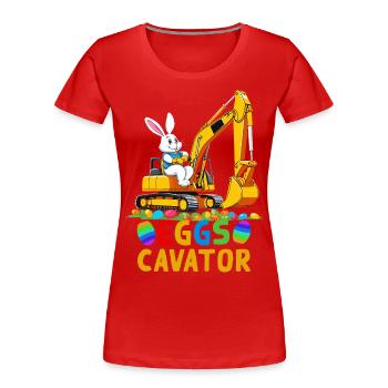 Lustiger Ostern Spruch Osterhase Baggerfahrer - Frauen Premium Bio T-Shirt - Rot - Vorne - Mia (176cm)