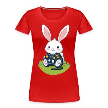 Osterhase Gamer und Gaming Streetwear Design - Frauen Premium Bio T-Shirt - Rot - Vorne - Mia (176cm)