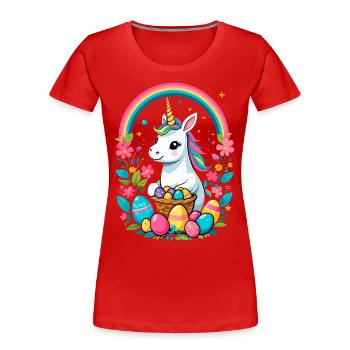 Lustiges Einhorn Osterhase Süßes Ostereinhorn - Frauen Premium Bio T-Shirt - Rot - Vorne - Mia (176cm)