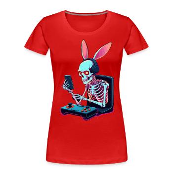 Osterhase Gamer und Gaming Streetwear Design - Frauen Premium Bio T-Shirt - Rot - Vorne - Mia (176cm)