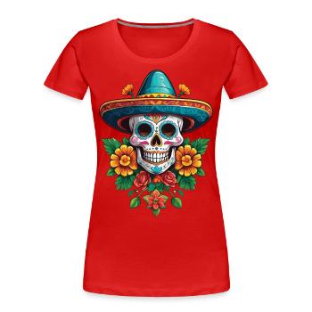 Fête mexicaine emblématique de Sugar Skull - T-shirt bio Premium Femme - rouge - Devant - Mia (176cm)