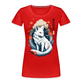 Ukiyo-E Style artistique japonais Kitsune Renard - T-shirt bio Premium Femme - rouge - Devant - Mia (176cm)