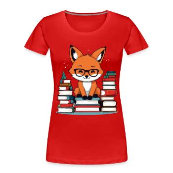 Niedlicher Buch Liebhaber Fuchs Mit Brille - Frauen Premium Bio T-Shirt - Rot - Vorne - Mia (176cm)