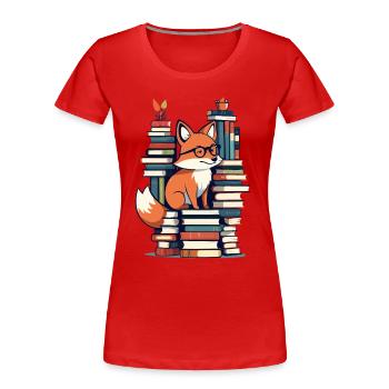 Niedlicher Buch Liebhaber Fuchs Mit Brille - Frauen Premium Bio T-Shirt - Rot - Vorne - Mia (176cm)