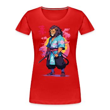 Conception esthétique Samurai Cat Vaporwave - T-shirt bio Premium Femme - rouge - Devant - Mia (176cm)