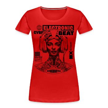 Cyber Beats Shirt mit futuristischem Design - Frauen Premium Bio T-Shirt - Rot - Vorne - Mia (176cm)