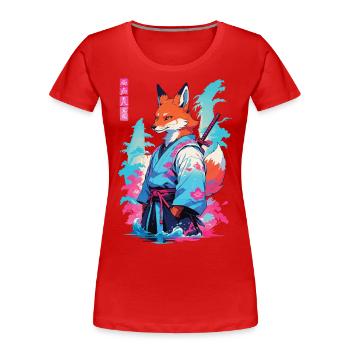 Kitsune Samurai Fuchs Aesthetic Vaporwave Stil - Frauen Premium Bio T-Shirt - Rot - Vorne - Mia (176cm)