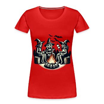 Camping Lagerfeuer Vintage Hexen Design Retro - Frauen Premium Bio T-Shirt - Rot - Vorne - Mia (176cm)