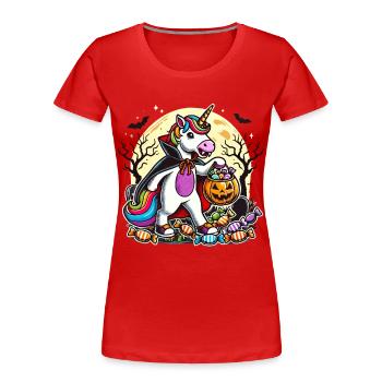 Drôle de licorne vampire aime les bonbons - T-shirt bio Premium Femme - rouge - Devant - Mia (176cm)