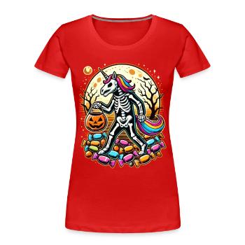 Drôle de squelette de licorne aime les bonbons - T-shirt bio Premium Femme - rouge - Devant - Mia (176cm)