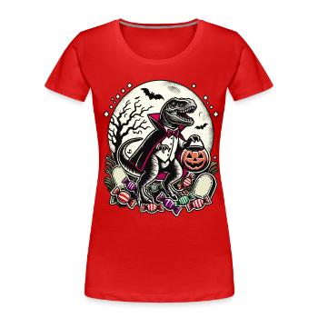 Drôle T-Rex vampire menteur bonbons - T-shirt bio Premium Femme - rouge - Devant - Mia (176cm)