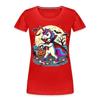 Drôle Vampire Licorne Mentant Bonbons - T-shirt bio Premium Femme - rouge - Devant - Mia (176cm)