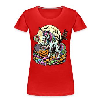 Drôle de licorne zombie aime les bonbons - T-shirt bio Premium Femme - rouge - Devant - Mia (176cm)