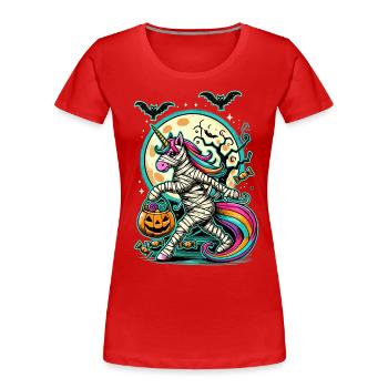 Maman licorne drôle aime les bonbons - T-shirt bio Premium Femme - rouge - Devant - Mia (176cm)