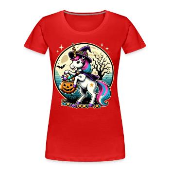 Drôle de sorcière licorne veut des bonbons - T-shirt bio Premium Femme - rouge - Devant - Mia (176cm)