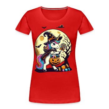 Drôle de licorne sorcière aime les bonbons - T-shirt bio Premium Femme - rouge - Devant - Mia (176cm)