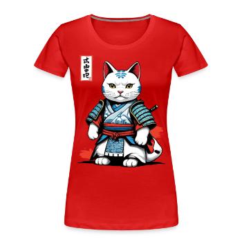 Samurai Katze in Japanischem Samurai Kunstwerk - Frauen Premium Bio T-Shirt - Rot - Vorne - Mia (176cm)