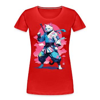 Conception esthétique Samurai Cat Vaporwave - T-shirt bio Premium Femme - rouge - Devant - Mia (176cm)