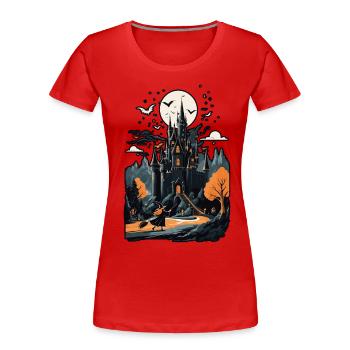 Château hanté effrayant Château hanté magique - T-shirt bio Premium Femme - rouge - Devant - Mia (176cm)