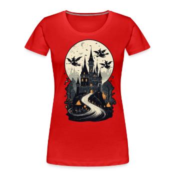Château hanté effrayant Château hanté magique - T-shirt bio Premium Femme - rouge - Devant - Mia (176cm)