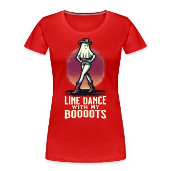 Cowboy Mit Boots Lustiges Line Dance Gespenst - Frauen Premium Bio T-Shirt - Rot - Vorne - Mia (176cm)