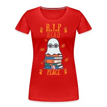 Lire en paix Mignon Amateur de livres Fantôme - T-shirt bio Premium Femme - rouge - Devant - Mia (176cm)