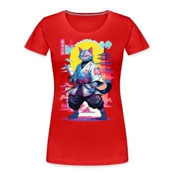 Conception esthétique Samurai Cat Vaporwave - T-shirt bio Premium Femme - rouge - Devant - Mia (176cm)