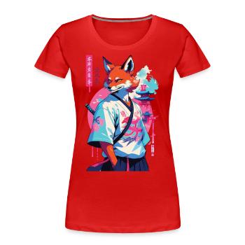 Kitsune Samurai Fox Esthétique Style Vaporwave - T-shirt bio Premium Femme - rouge - Devant - Mia (176cm)
