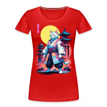 Conception esthétique Samurai Cat Vaporwave - T-shirt bio Premium Femme - rouge - Devant - Mia (176cm)