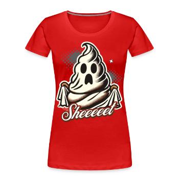 Feuille de caca d’Halloween Ghost Fun - T-shirt bio Premium Femme - rouge - Devant - Mia (176cm)
