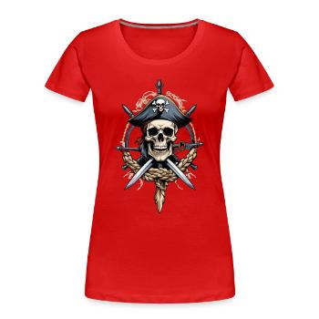 Piratenflaggen Skull Jolly Roger Pirat Kostüm - Frauen Premium Bio T-Shirt - Rot - Vorne - Mia (176cm)