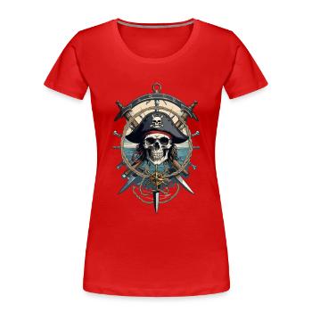 Piratenflaggen Skull Jolly Roger Pirat Kostüm - Frauen Premium Bio T-Shirt - Rot - Vorne - Mia (176cm)