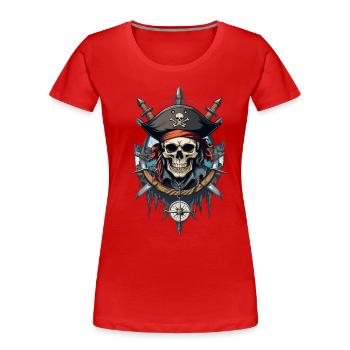 Piratenflaggen Skull Jolly Roger Pirat Kostüm - Frauen Premium Bio T-Shirt - Rot - Vorne - Mia (176cm)
