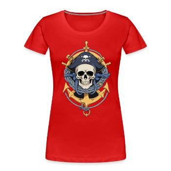 Piratenflaggen Skull Jolly Roger Pirat Kostüm - Frauen Premium Bio T-Shirt - Rot - Vorne - Mia (176cm)