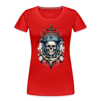 Piratenflaggen Skull Jolly Roger Pirat Kostüm - Frauen Premium Bio T-Shirt - Rot - Vorne - Mia (176cm)
