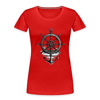 Conception d’un marin des Maritimes avec ancre et volant - T-shirt bio Premium Femme - rouge - Devant - Mia (176cm)