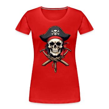 Piratenflaggen Skull Jolly Roger Pirat Kostüm - Frauen Premium Bio T-Shirt - Rot - Vorne - Mia (176cm)