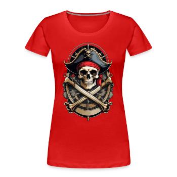 Piratenflaggen Skull Jolly Roger Pirat Kostüm - Frauen Premium Bio T-Shirt - Rot - Vorne - Mia (176cm)