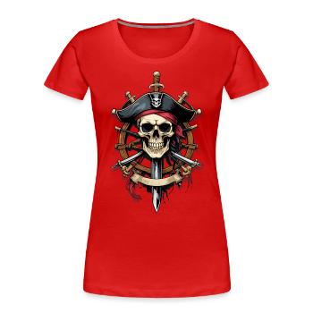 Piratenflaggen Skull Jolly Roger Pirat Kostüm - Frauen Premium Bio T-Shirt - Rot - Vorne - Mia (176cm)