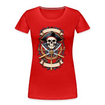 Piratenflaggen Skull Jolly Roger Pirat Kostüm - Frauen Premium Bio T-Shirt - Rot - Vorne - Mia (176cm)