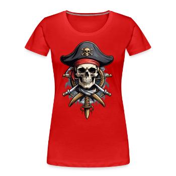 Piratenflaggen Skull Jolly Roger Pirat Kostüm - Frauen Premium Bio T-Shirt - Rot - Vorne - Mia (176cm)