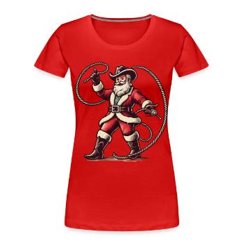 Cowboy Weihnachtsmann Lasso Abenteuer - Frauen Premium Bio T-Shirt - Rot - Vorne - Mia (176cm)