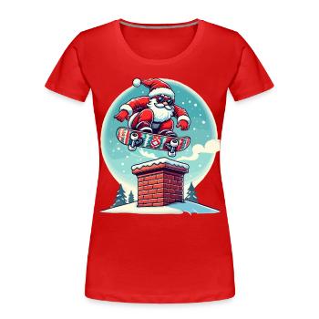 Skateboardender Weihnachtsmann Spaßiger Winter - Frauen Premium Bio T-Shirt - Rot - Vorne - Mia (176cm)
