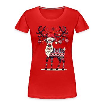 Weihnachtliches Rentier Mit Festlicher Dekoration - Frauen Premium Bio T-Shirt - Rot - Vorne - Mia (176cm)