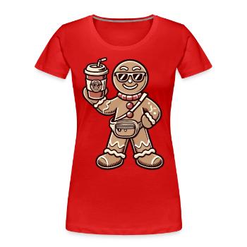 Drôle de pain d’épice Snob Noël Fun - T-shirt bio Premium Femme - rouge - Devant - Mia (176cm)